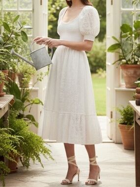 Hill House Home Louisa The Nap Dress White Eyelet Size M